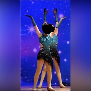 Blue and Black Sequin Fringe Dance costume